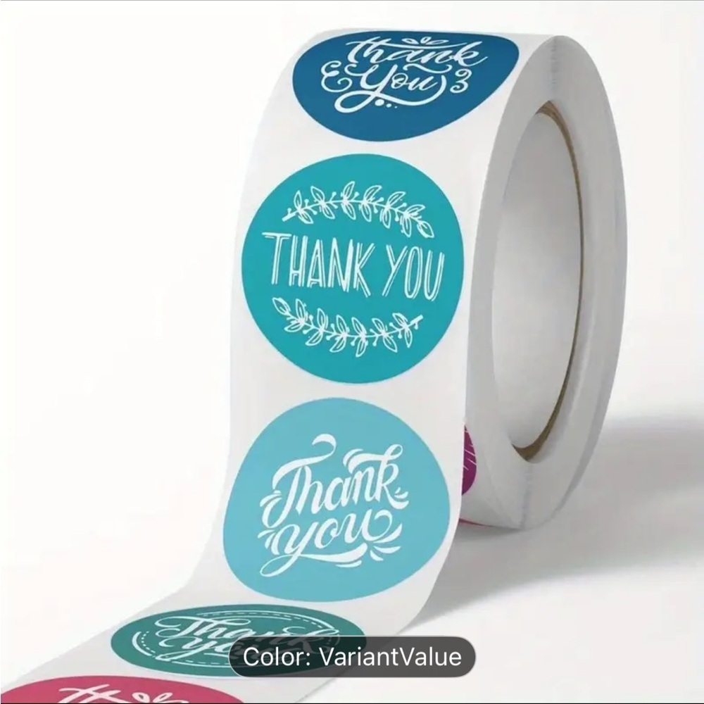 Colorful Thank You Sticker Roll of 500 in Teal and Pink Color Variants NWT